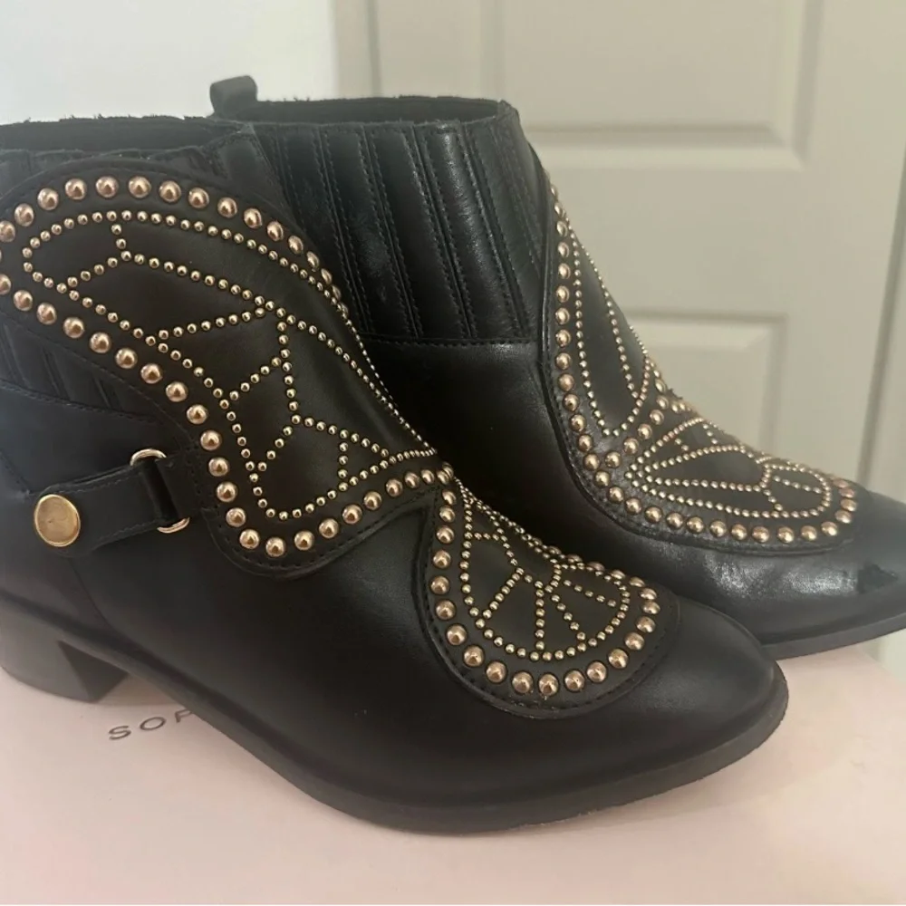 Sofia Webster Butterfly Rose Gold Studded Black Ankle Boots - Picture 4 of 7